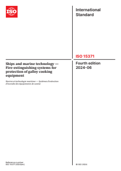 ISO 15371:2024 ISO 15371:2024 - Ships and marine technology — Fire-extinguishing systems for protection of galley cooking equipment
Released:28. 06. 2024 - Page 1 preview