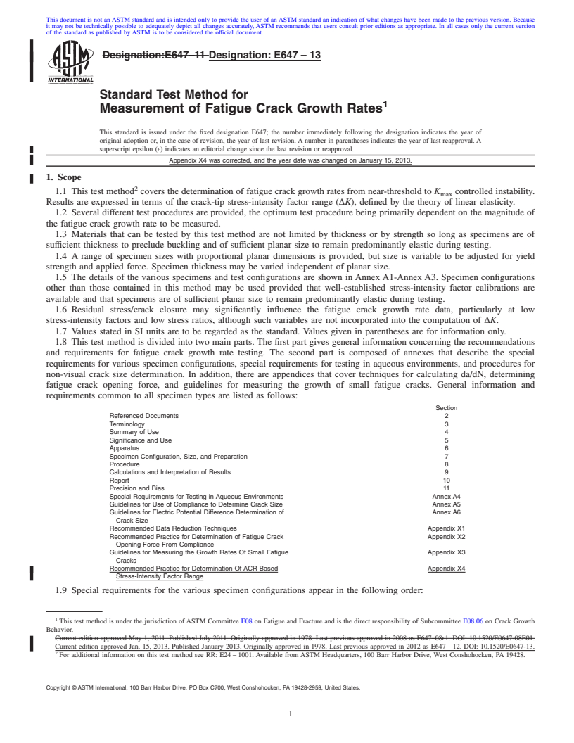 REDLINE ASTM E647-13 - Standard Test Method for  Measurement of Fatigue Crack Growth Rates