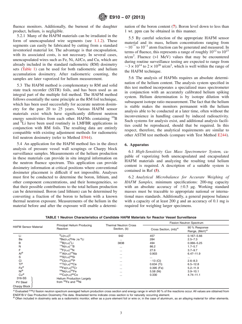 ASTM E910-07(2013) - Standard Test Method for Application and Analysis of Helium Accumulation Fluence Monitors for Reactor Vessel Surveillance, E706 (IIIC)