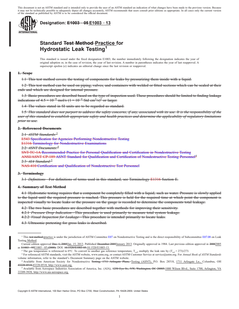 REDLINE ASTM E1003-13 - Standard Practice for Hydrostatic Leak Testing