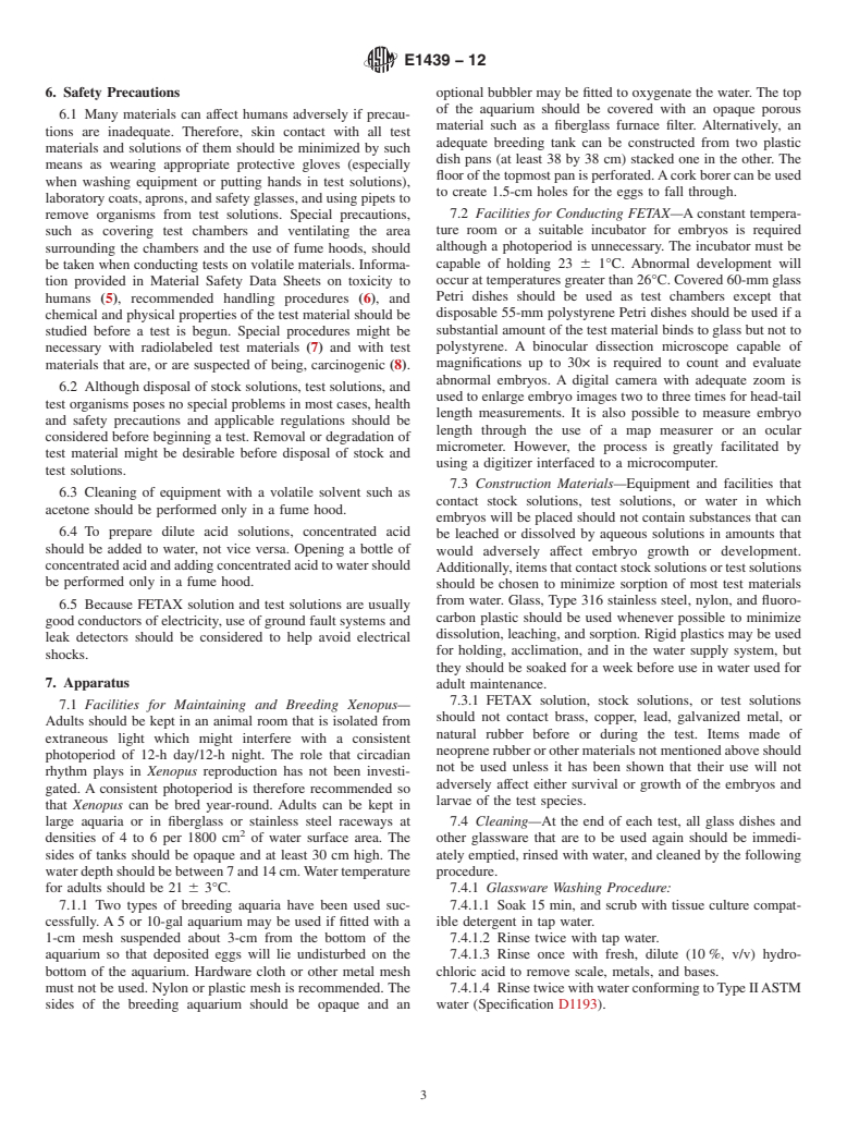 ASTM E1439-12 - Standard Guide for Conducting the Frog Embryo Teratogenesis Assay-Xenopus (FETAX)