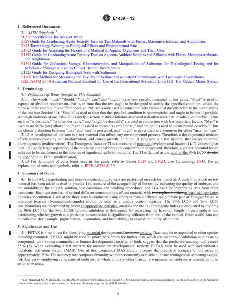 REDLINE ASTM E1439-12 - Standard Guide for Conducting the Frog Embryo Teratogenesis Assay-Xenopus (FETAX)