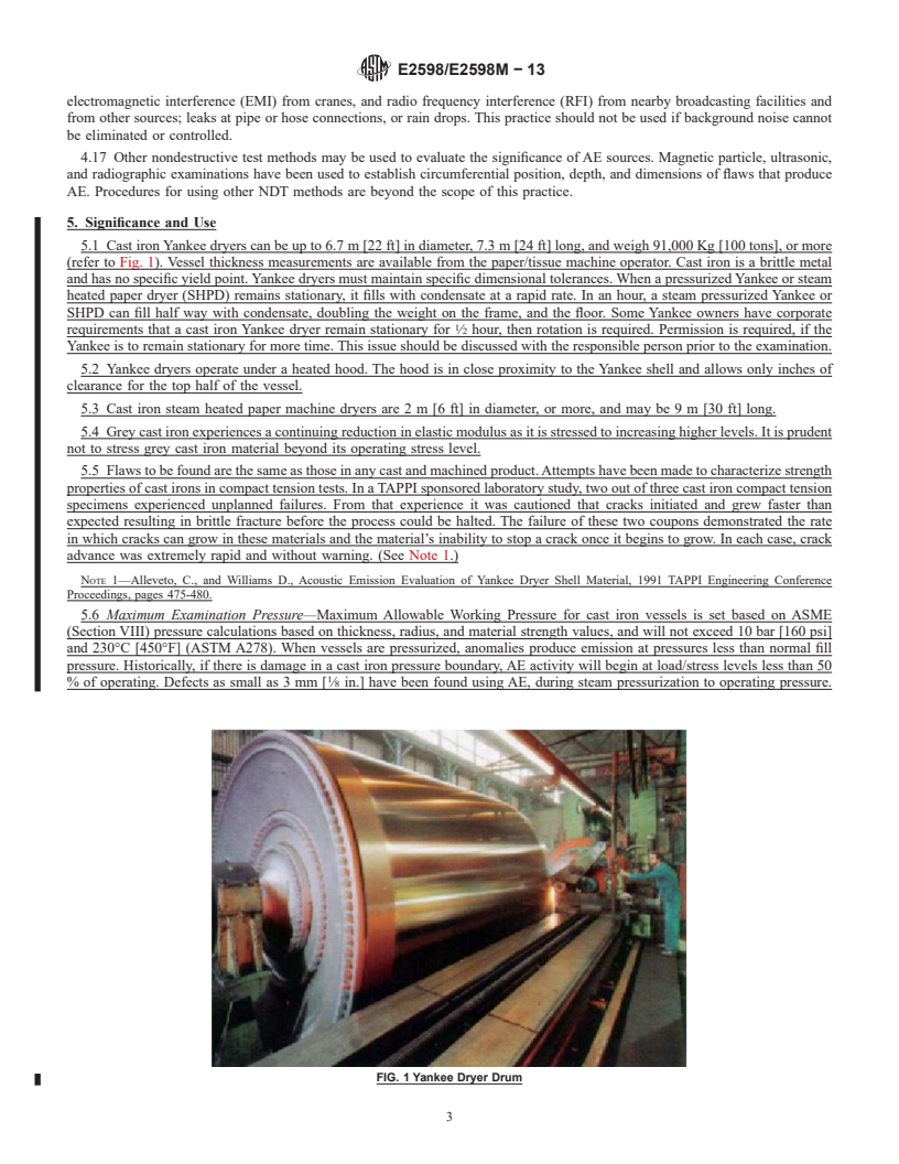 REDLINE ASTM E2598/E2598M-13 - Standard Practice for Acoustic Emission Examination of Cast Iron Yankee and Steam  Heated Paper Dryers