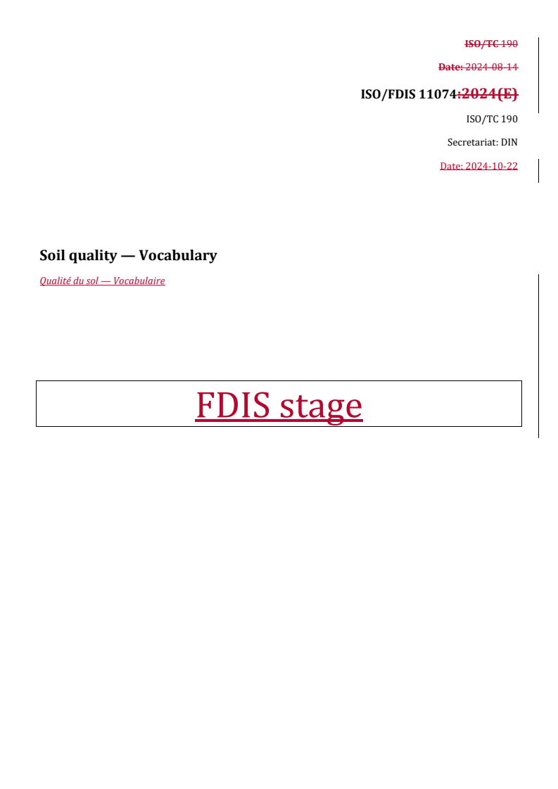 REDLINE ISO 11074 - Soil quality — Vocabulary
Released:10/24/2024