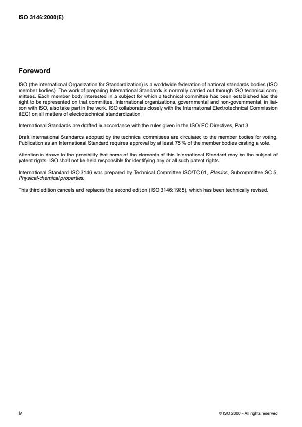 ISO 3146:2000 ISO 3146:2000 - Plastics -- Determination of melting behaviour (melting temperature or melting range) of semi-crystalline polymers by capillary tube and polarizing-microscope methods - Page 4 preview