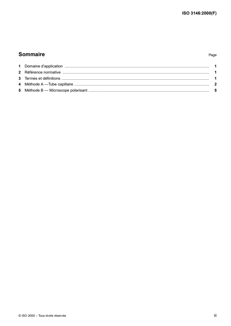ISO 3146:2000 - Plastiques — Détermination du comportement à la fusion (température de fusion ou plage de températures de fusion) des polymères semi-cristallins par méthodes du tube capillaire et du microscope polarisant
Released:5/25/2000