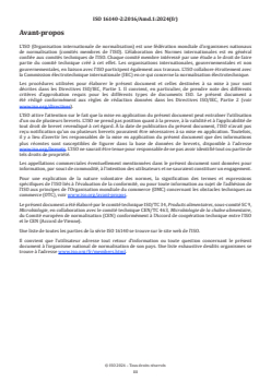 ISO 16140-2:2016/Amd 1:2024 ISO 16140-2:2016/Amd 1:2024 - Microbiologie de la chaîne alimentaire — Validation des méthodes — Partie 2: Protocole pour la validation de méthodes alternatives (commerciales) par rapport à une méthode de référence — Amendement 1: Révision de l’évaluation des données des études de comparaison de méthodes qualitatives, des calculs du niveau de détection de l'étude interlaboratoires et de l’interprétation de l’étude de justesse relative, et ajout d’un protocole pour la détermination de la stérilité commerciale pour des produits spécifiques
Released:3. 09. 2024 - Page 3 preview