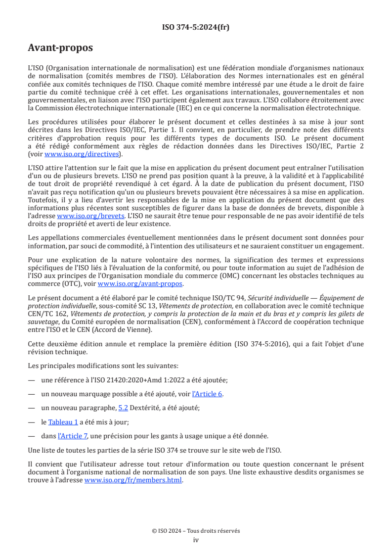 ISO 374-5:2024 ISO 374-5:2024 - Gants de protection contre les produits chimiques dangereux et les micro-organismes — Partie 5: Terminologie et exigences de performance pour les risques par les micro-organismes
Released:12. 07. 2024 - Page 4 preview