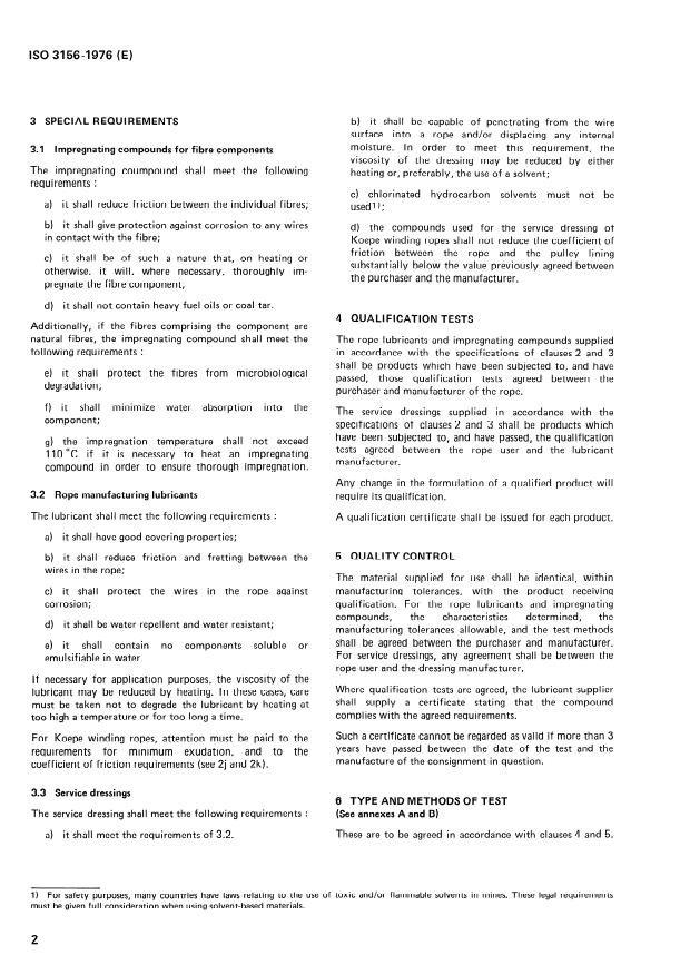 ISO 3156:1976 ISO 3156:1976 - Stranded wire ropes for mine hoisting -- Impregnating compounds, lubricants and service dressings -- Characteristics and tests - Page 4 preview