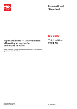 ISO 3689:2024 - Paper and board — Determination of bursting strength after immersion in water
Released:1. 10. 2024 - Page 1 preview