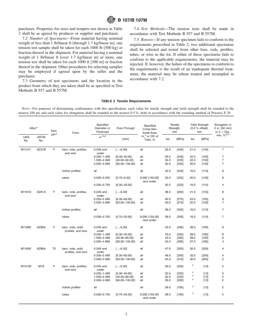 ASTM B107/B107M-00 - Standard Specification for Magnesium-Alloy Extruded Bars, Rods, Profiles, Tubes, and Wire