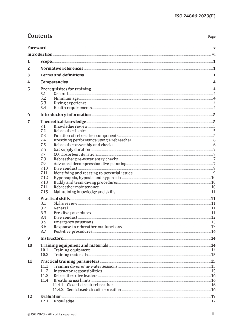 ISO 24806:2023 - Recreational diving services — Requirements for rebreather diver training — Decompression diving to 60 m
Released:9/20/2023