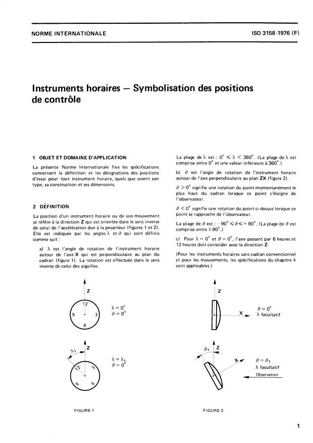 ISO 3158:1976 - Instruments horaires -- Symbolisation des positions de contrôle