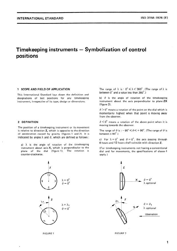 ISO 3158:1976 - Timekeeping instruments -- Symbolization of control positions