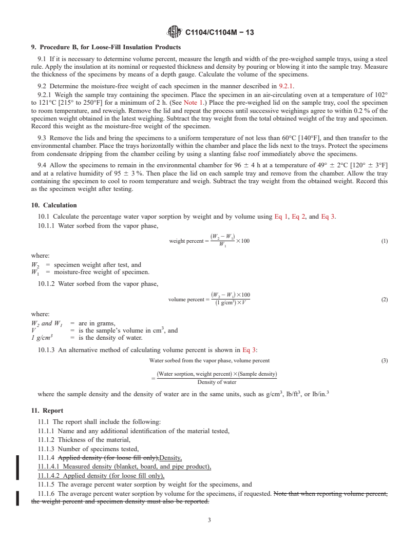 REDLINE ASTM C1104/C1104M-13 - Standard Test Method for  Determining the Water Vapor Sorption of Unfaced Mineral Fiber  Insulation