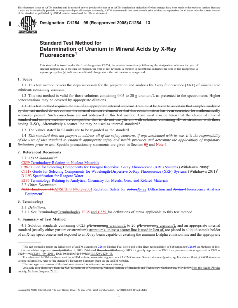 REDLINE ASTM C1254-13 - Standard Test Method for  Determination of Uranium in Mineral Acids by X-Ray Fluorescence