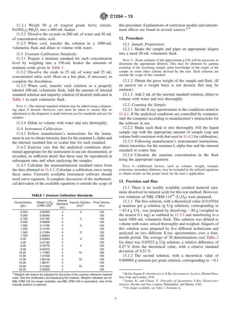 ASTM C1254-13 - Standard Test Method for  Determination of Uranium in Mineral Acids by X-Ray Fluorescence