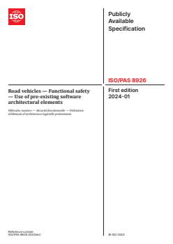 ISO/PAS 8926:2024 - Road vehicles — Functional safety — Use of pre-existing software architectural elements
Released:29. 01. 2024 - Page 1 preview