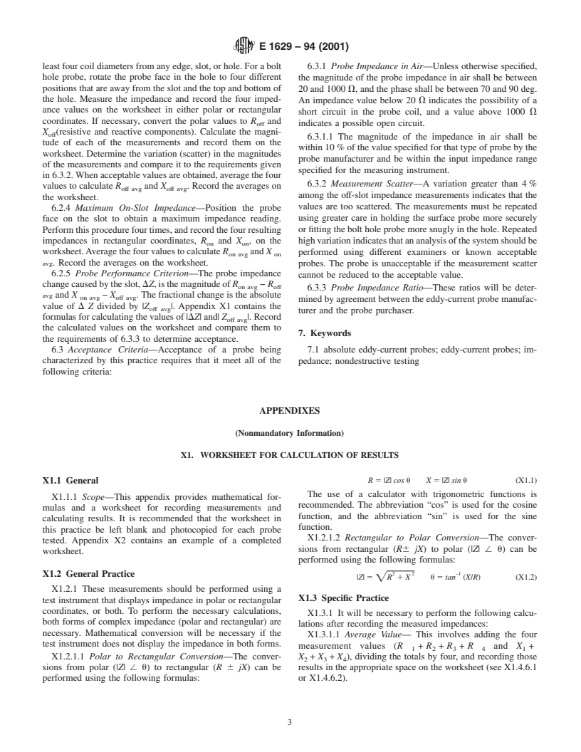 ASTM E1629-94(2001) - Standard Practice for Determining the Impedance of Absolute Eddy-Current Probes