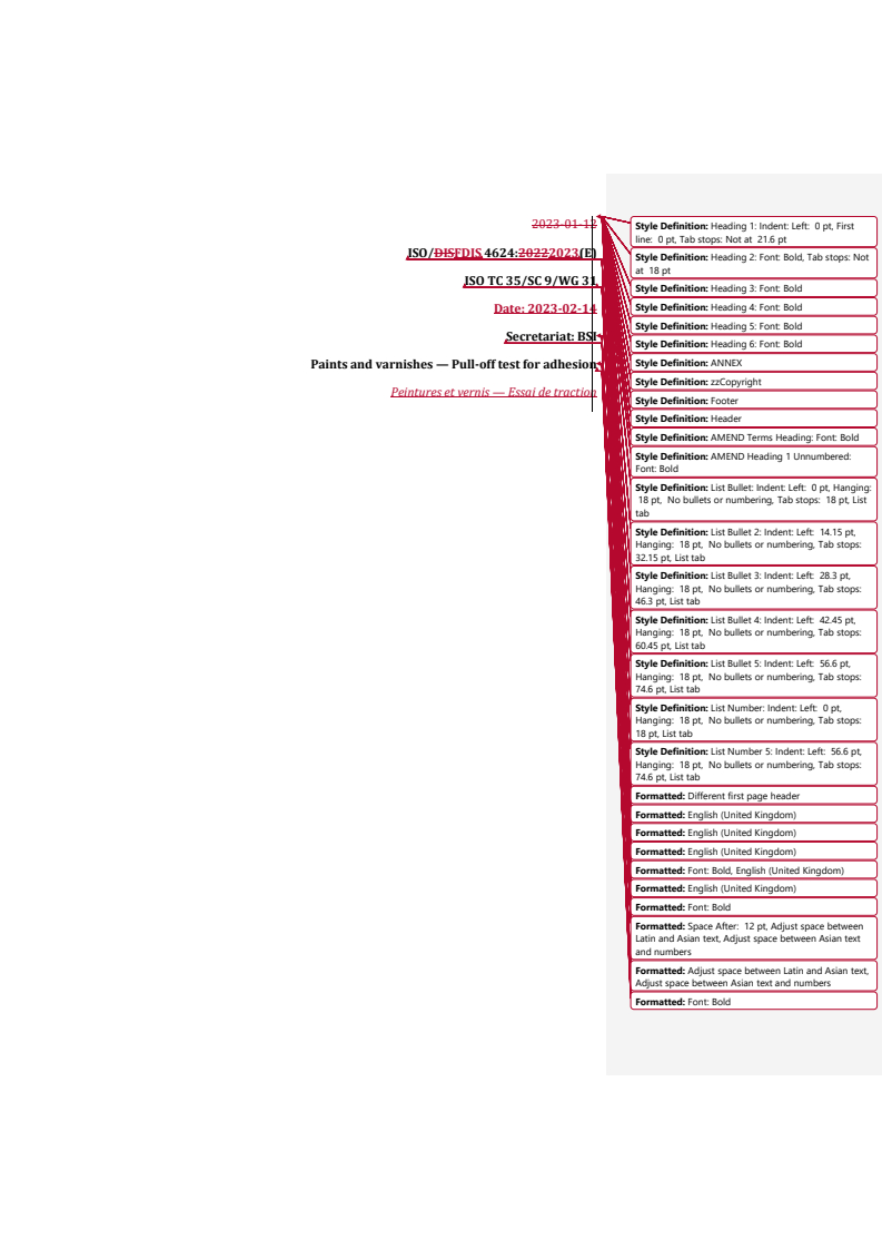 REDLINE ISO/FDIS 4624 - Paints and varnishes — Pull-off test for adhesion
Released:2/15/2023