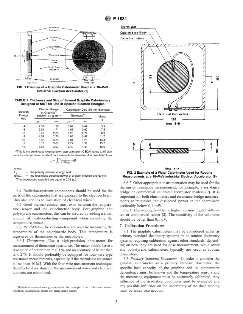 ASTM E1631-96e1 - Standard Practice for Use of Calorimetric Dosimetry Systems for Electron Beam Dose Measurements and Dosimeter Calibrations (Withdrawn 2002)