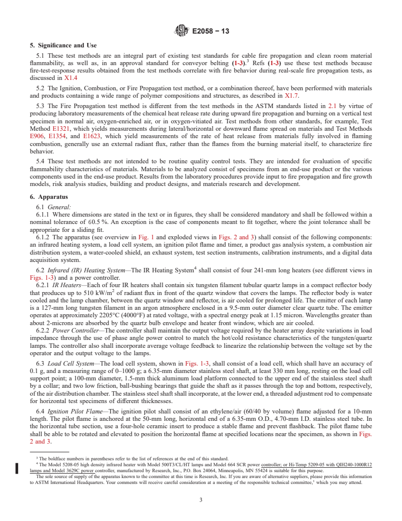 REDLINE ASTM E2058-13 - Standard Test Methods for Measurement of Synthetic Polymer Material Flammability Using a Fire Propagation Apparatus (FPA)