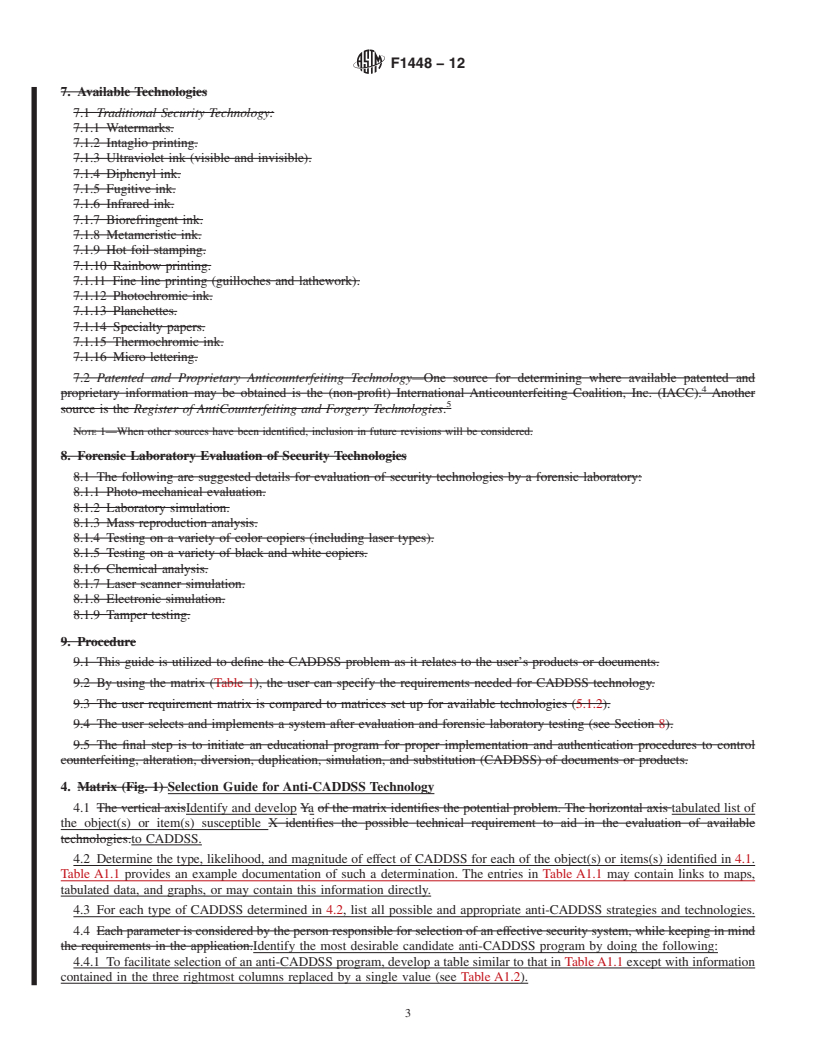 REDLINE ASTM F1448-12 - Standard Guide for  Selection of Security Technology for Protection Against Counterfeiting,  Alteration, Diversion, Duplication, Simulation, and Substitution (CADDSS)  of Products or Documents