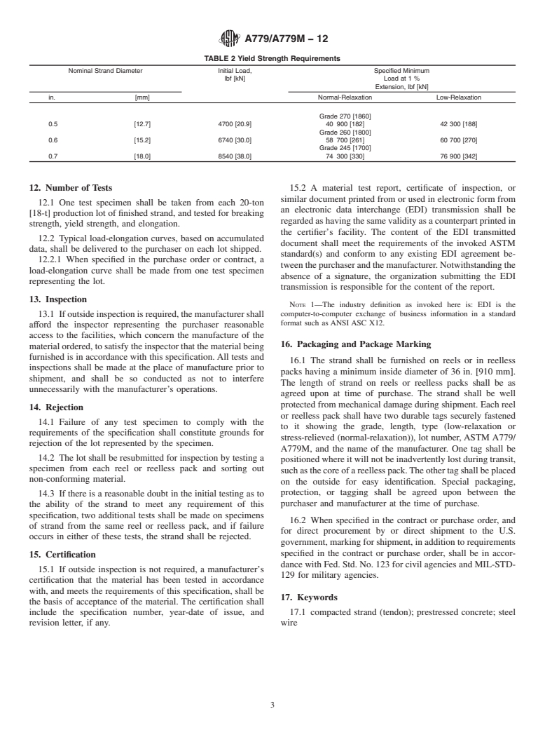 ASTM A779/A779M-12 - Standard Specification for  Steel Strand, Seven-Wire, Uncoated, Compacted for Prestressed  Concrete