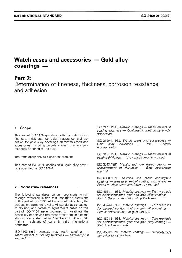 ISO 3160-2:1992 - Watch cases and accessories -- Gold alloy coverings