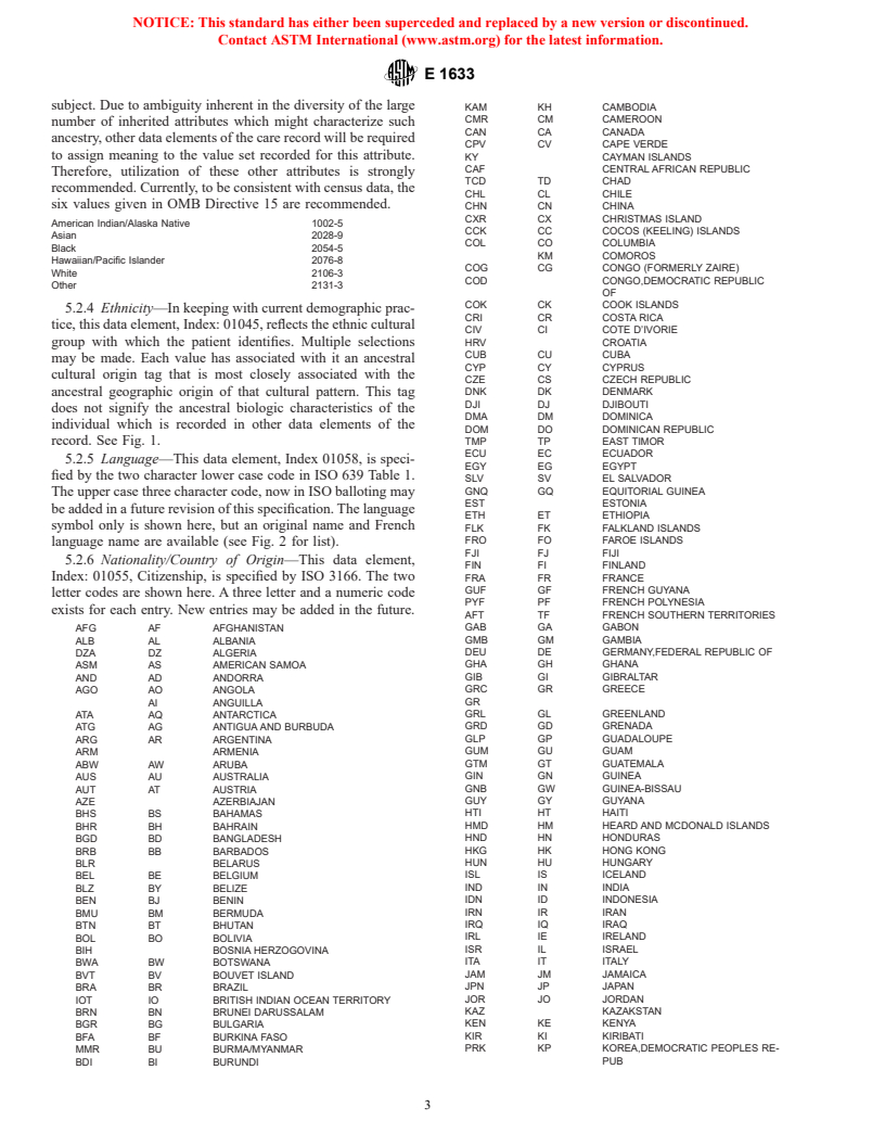 ASTM E1633-02 - Standard Specification for Coded Values Used in the Electronic Health Record