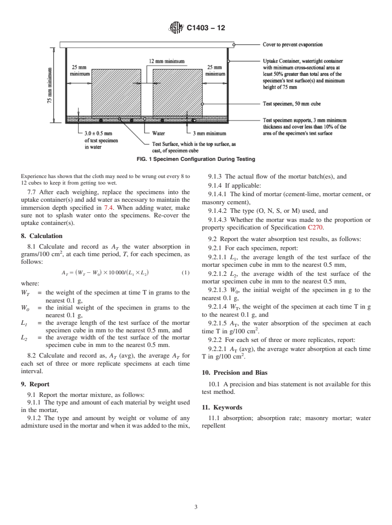 ASTM C1403-12 - Standard Test Method for  Rate of Water Absorption of Masonry Mortars