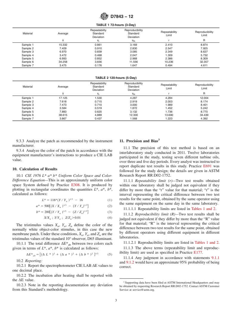 ASTM D7843-12 - Standard Test Method for Measurement of Lubricant Generated Insoluble Color Bodies in  In-Service Turbine Oils using Membrane Patch Colorimetry