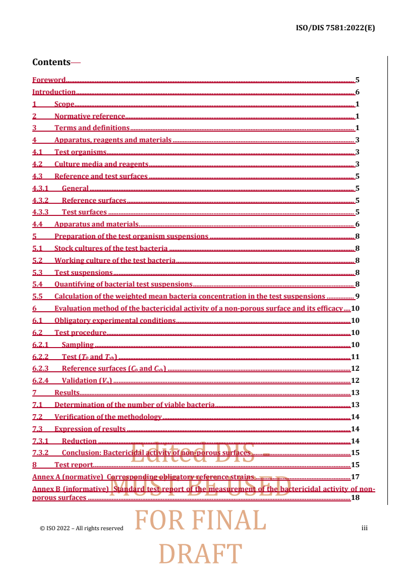 REDLINE ISO/FDIS 7581 - Evaluation of bactericidal activity of a non-porous antimicrobial surface used in a dry environment
Released:8/21/2023