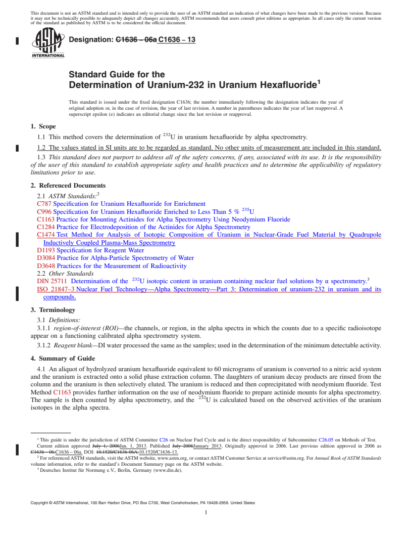 REDLINE ASTM C1636-13 - Standard Guide for the  Determination of Uranium-232 in Uranium Hexafluoride