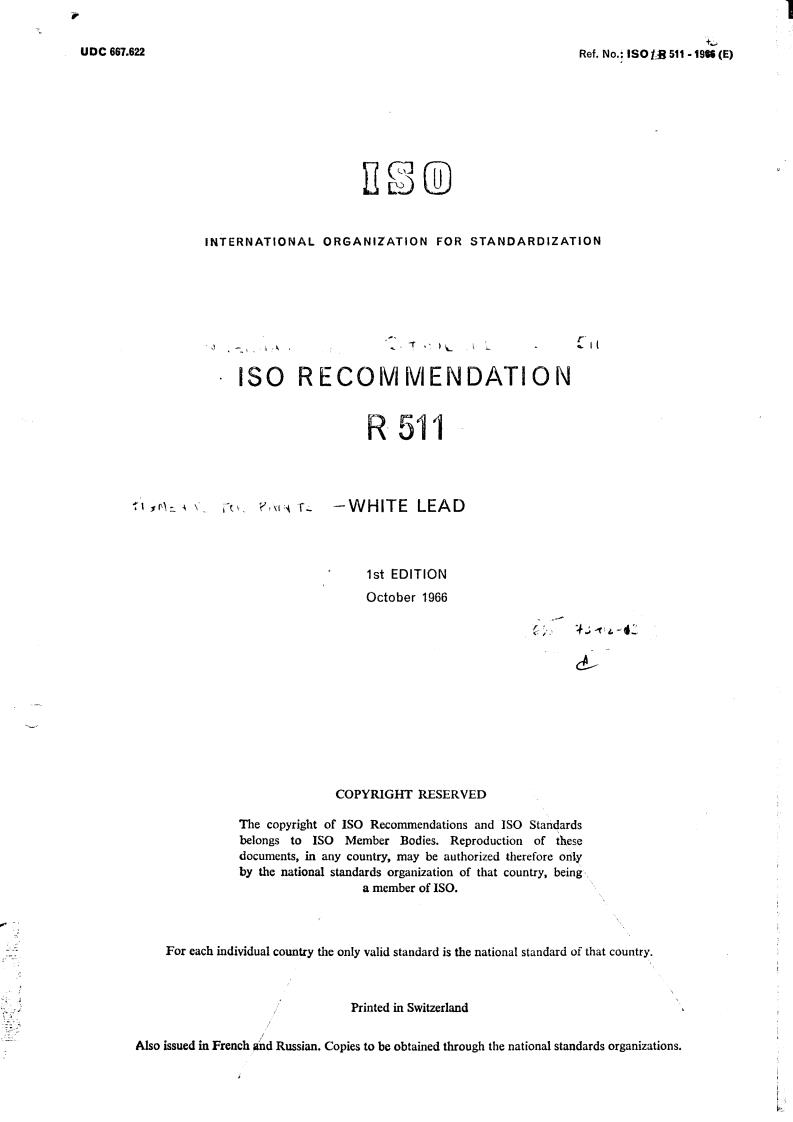 ISO/R 511:1966 - Title missing - Legacy paper document
Released:1/1/1966
