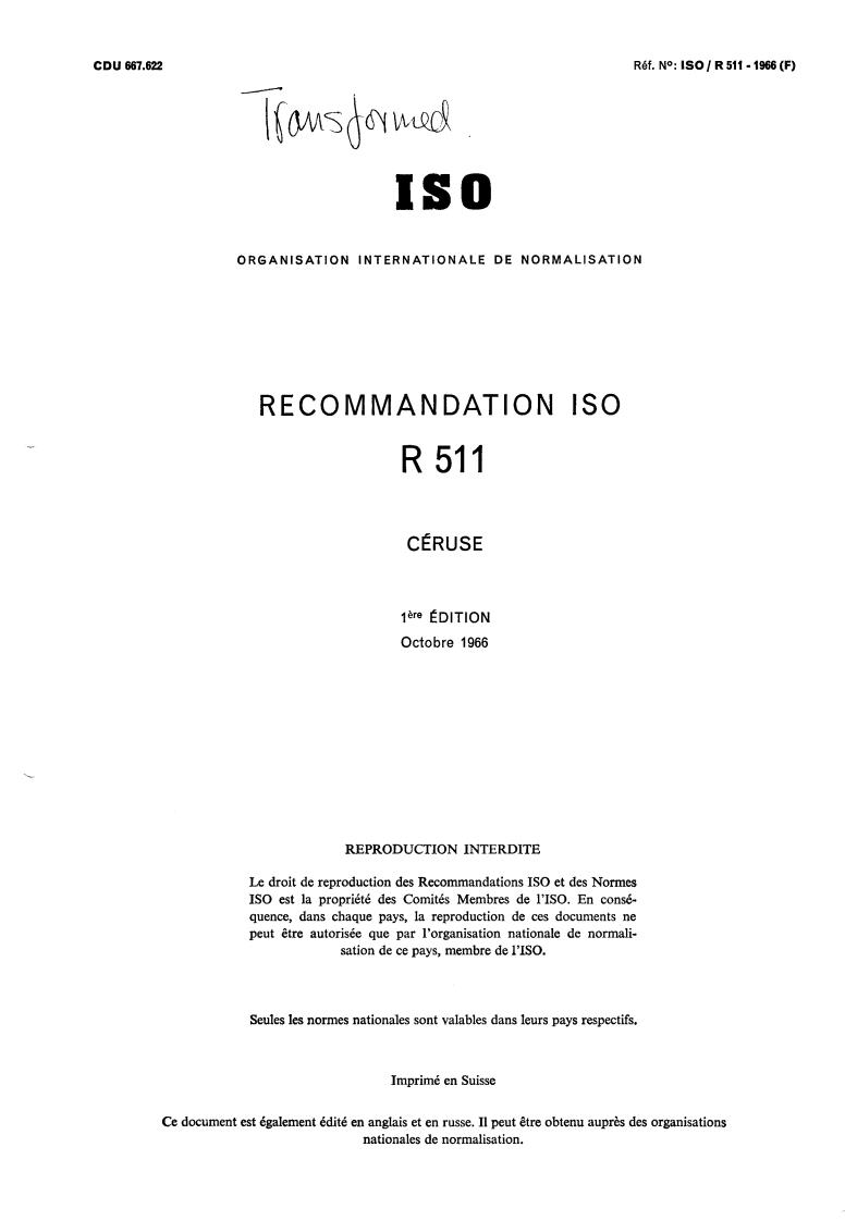 ISO/R 511:1966 - Title missing - Legacy paper document
Released:1/1/1966
