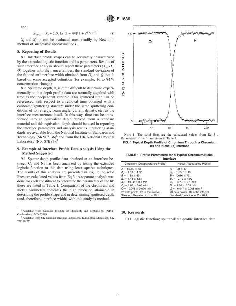 ASTM E1636-94(1999) - Standard Practice for Analytically Describing Sputter-Depth-Profile Interface Data by an Extended Logistic Function