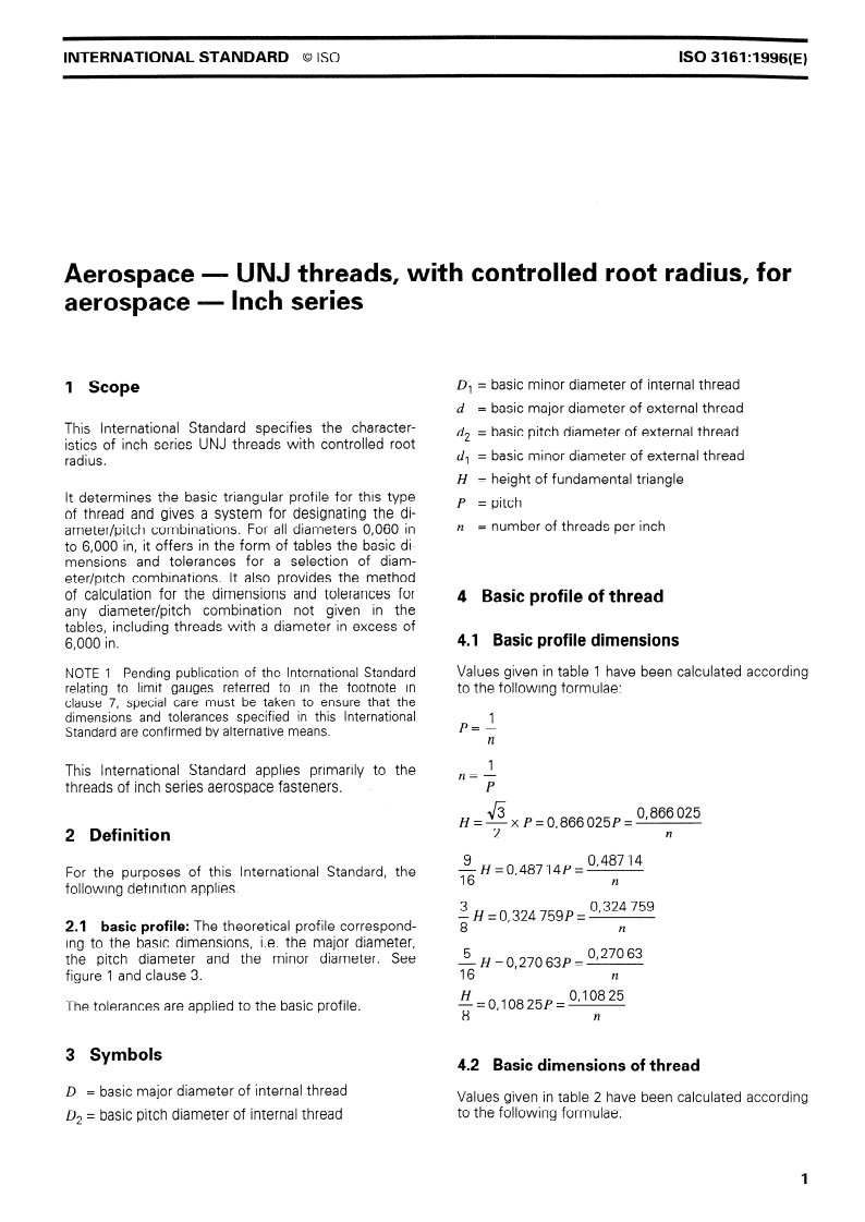 ISO 3161:1996 - Aerospace — UNJ threads, with controlled root radius, for aerospace — Inch series
Released:2/1/1996