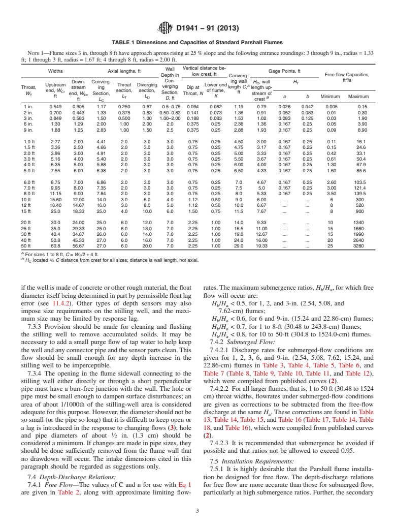 ASTM D1941-91(2013) - Standard Test Method for  Open Channel Flow Measurement of Water with the Parshall Flume