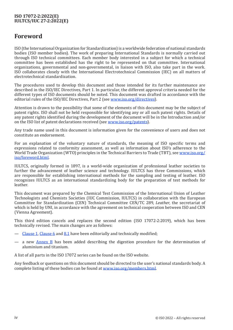 ISO 17072-2:2022 ISO 17072-2:2022 - Leather — Chemical determination of metal content — Part 2: Total metal content
Released:2. 08. 2022 - Page 4 preview
