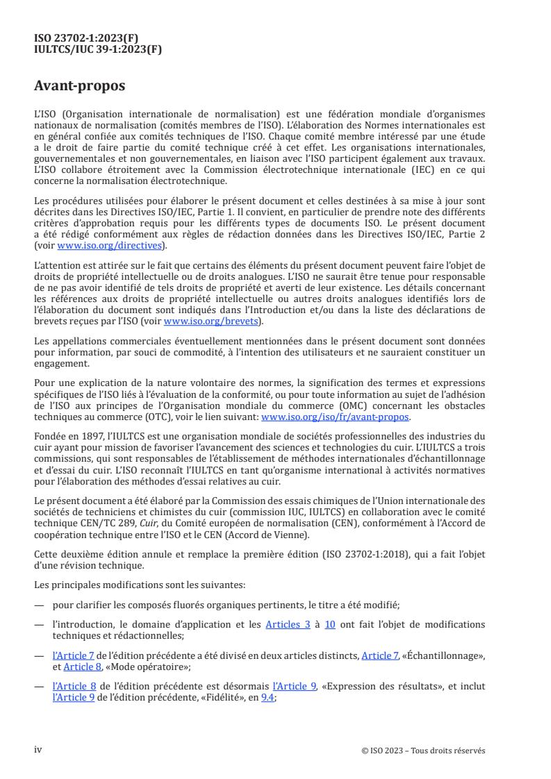 ISO 23702-1:2023 ISO 23702-1:2023 - Cuir — Substances perfluoroalkylées et polyfluoroalkylées — Partie 1: Détermination des composés non volatils par une méthode d’extraction utilisant la chromatographie en phase liquide
Released:14. 06. 2023 - Page 4 preview