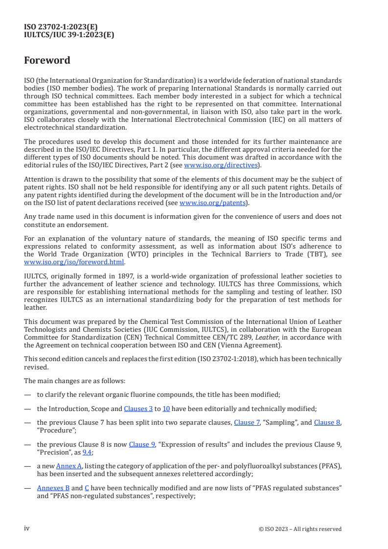 ISO 23702-1:2023 ISO 23702-1:2023 - Leather — Per- and polyfluoroalkyl substances — Part 1: Determination of non-volatile compounds by extraction method using liquid chromatography
Released:14. 06. 2023 - Page 4 preview