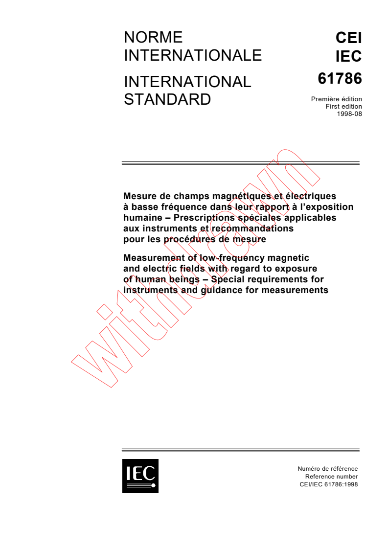 IEC 61786:1998 - Measurement of low-frequency magnetic and electric fields with regard to exposure of human beings - Special requirements for instruments and guidance for measurements
Released:8/19/1998
Isbn:2831844800