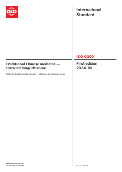 ISO 9299:2024 - Traditional Chinese medicine — Curcuma longa rhizome
Released:5. 06. 2024 - Page 1 preview
