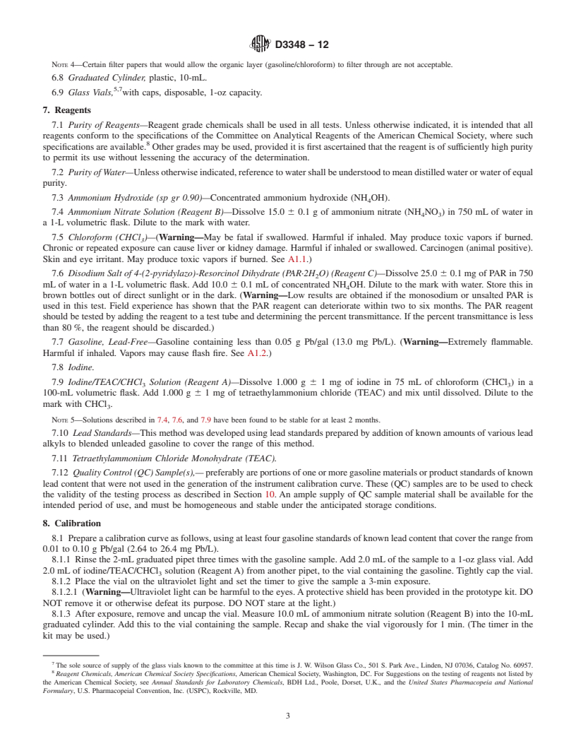 REDLINE ASTM D3348-12 - Standard Test Method for Rapid Field Test for Trace Lead in Unleaded Gasoline (Colorimetric   Method)