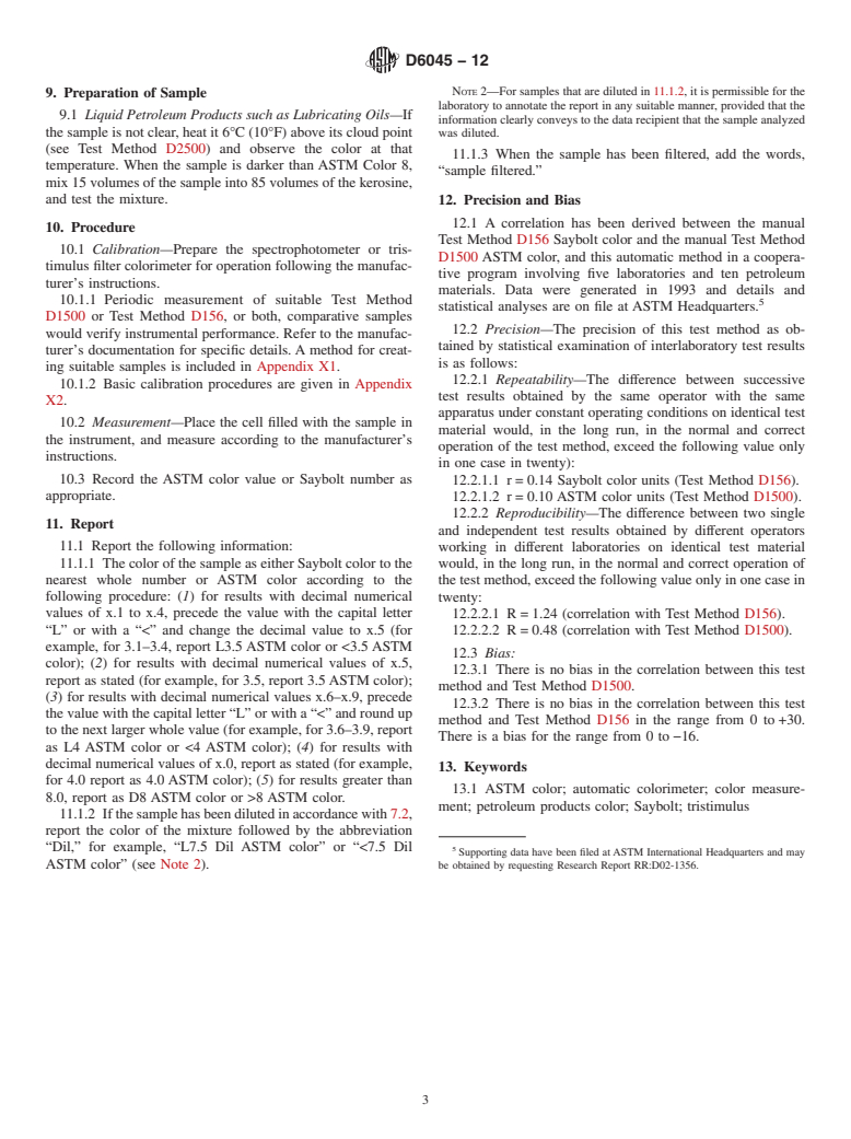 ASTM D6045-12 - Standard Test Method for Color of Petroleum Products by the Automatic Tristimulus Method