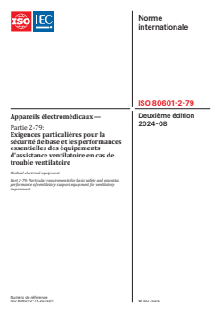 ISO 80601-2-79:2024 - Appareils électromédicaux — Partie 2-79: Exigences particulières pour la sécurité de base et les performances essentielles des équipements d'assistance ventilatoire en cas de trouble ventilatoire
Released:28. 08. 2024 - Page 1 preview
