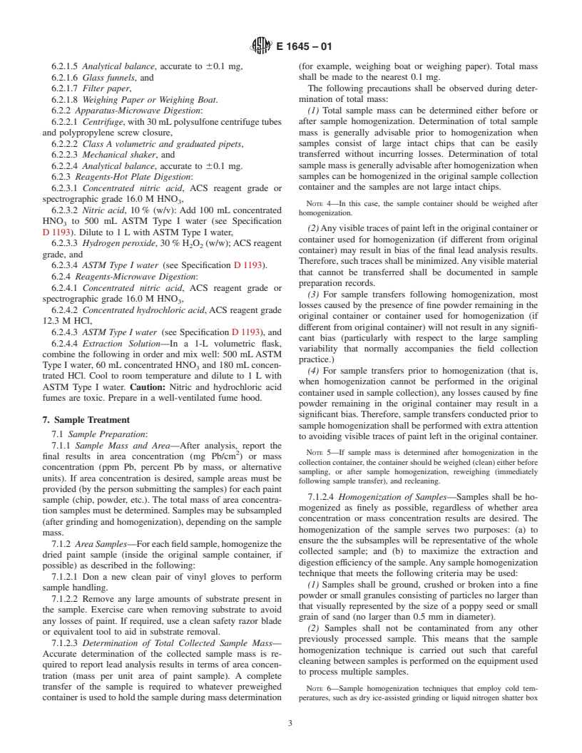 ASTM E1645-01 - Standard Practice for the Preparation of Dried Paint Samples by Hotplate or Microwave Digestion  for Subsequent Lead Analysis