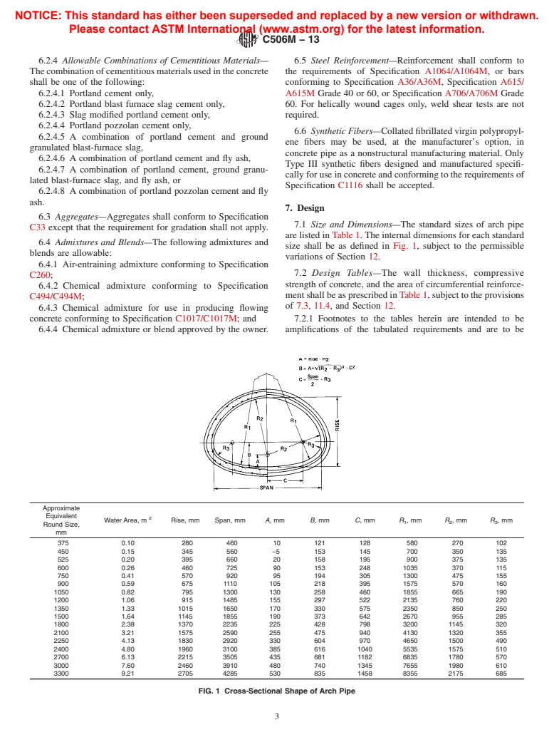 ASTM C506M-13 - Standard Specification for  Reinforced Concrete Arch Culvert, Storm Drain, and Sewer Pipe  (Metric)