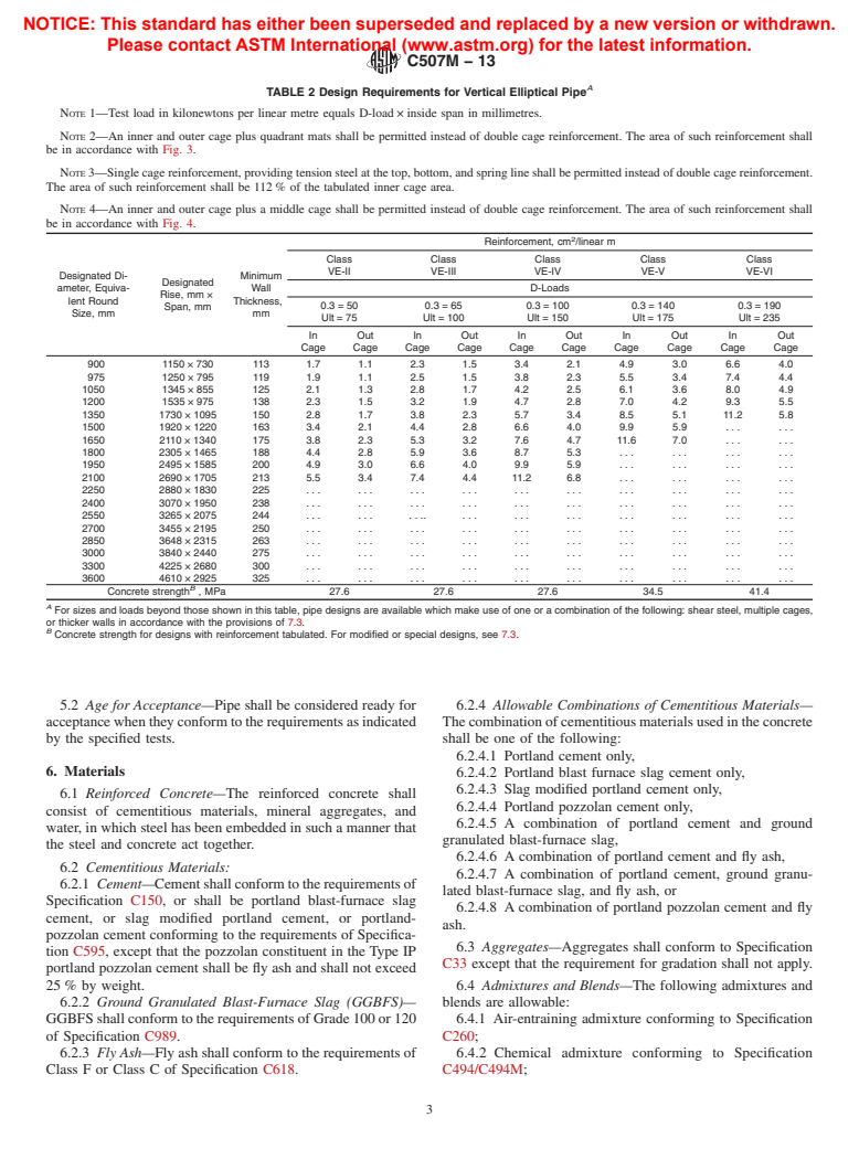 ASTM C507M-13 - Standard Specification for  Reinforced Concrete Elliptical Culvert, Storm Drain, and Sewer  Pipe (Metric)